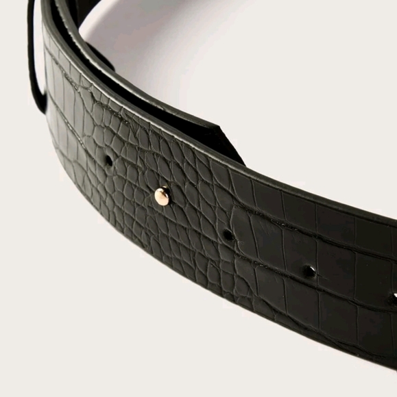 Womens Black Vegan leather elegant corset chunky Gold link boho wide waist belt - Picture 5 of 14